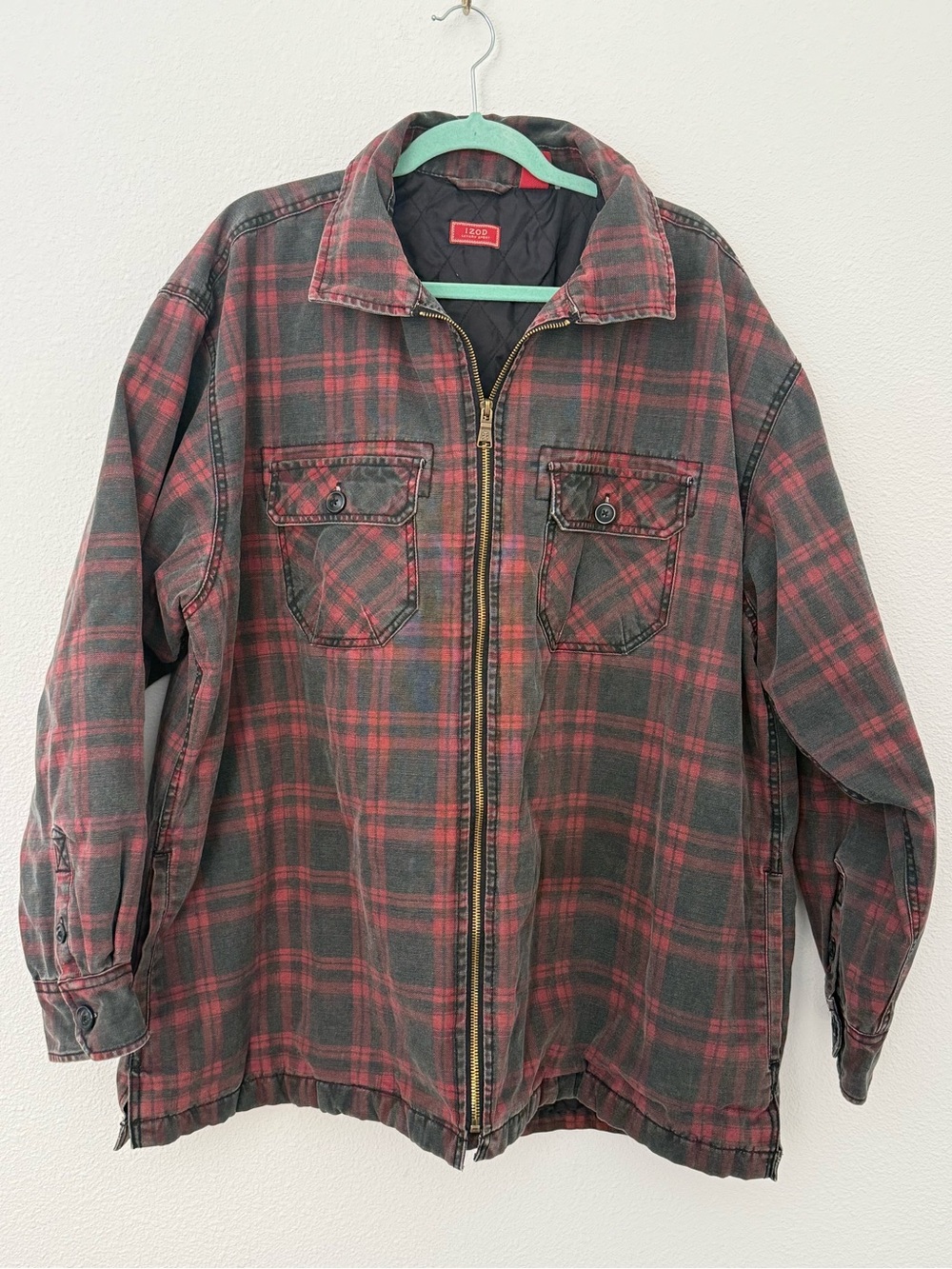 Vintage IZOD Luxury Sport Quilted Lined Plaid Canvas Shirt Jacket Chore Coat XXL